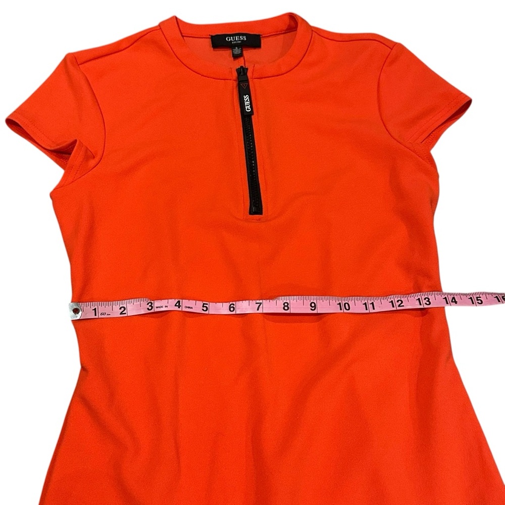 Guess Coral Orange 1/4 Zip Front Short Sleeve Midi Dress - Size Small - Picture 13 of 15